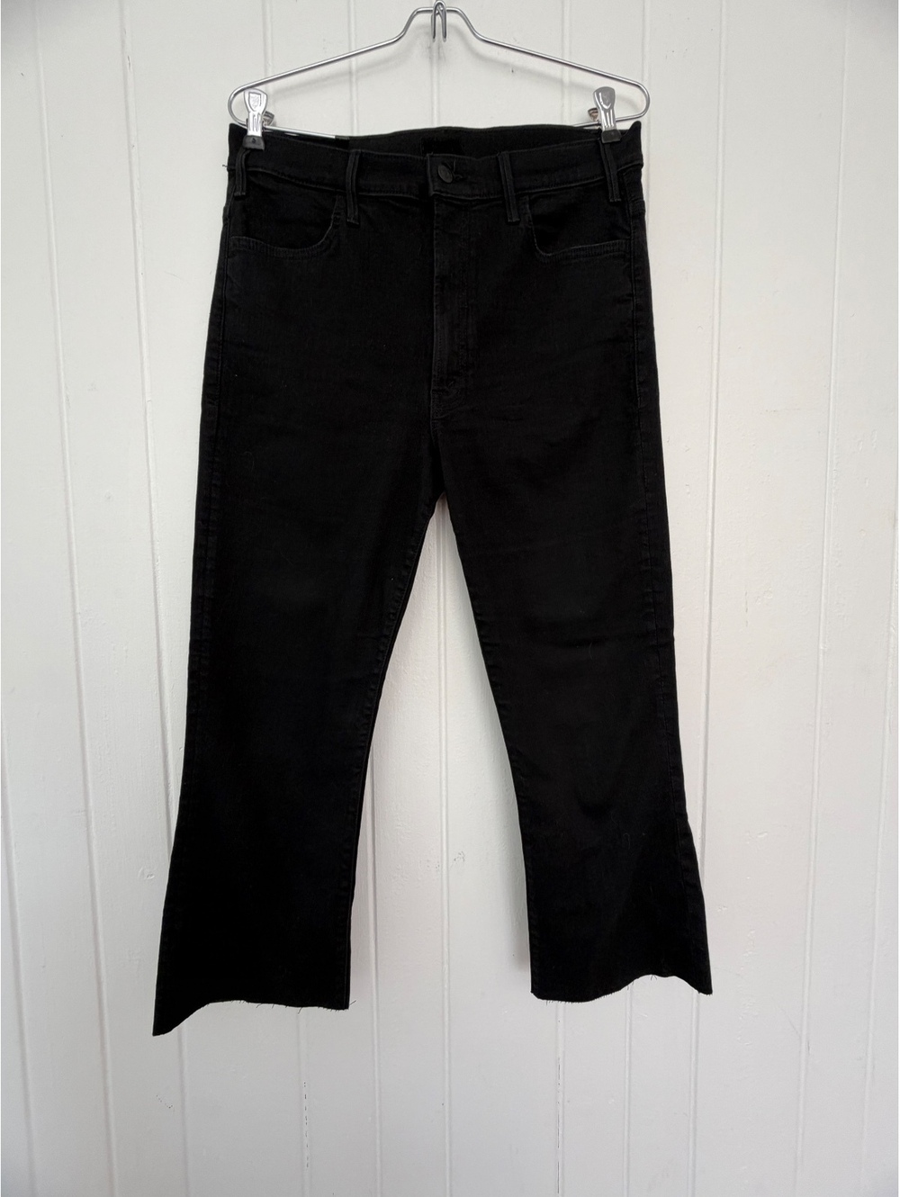 MOTHER Women's Black high Rise Cropped Straight Leg Jeans Size 31 Cotton Blend